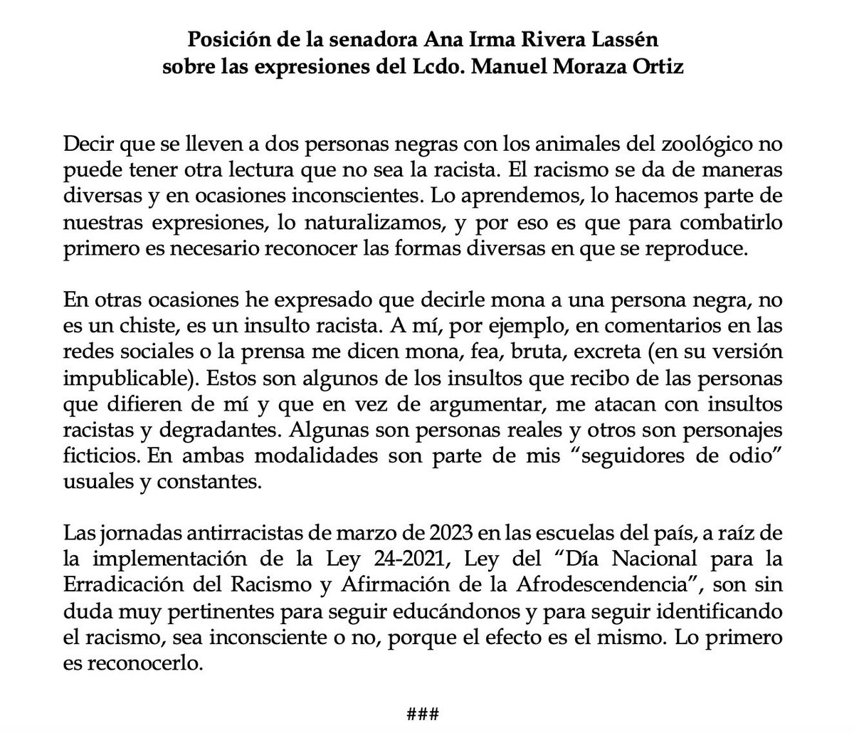 📄 Les comparto mi posición sobre las expresiones del Lcdo. Manuel Moraza Ortiz.