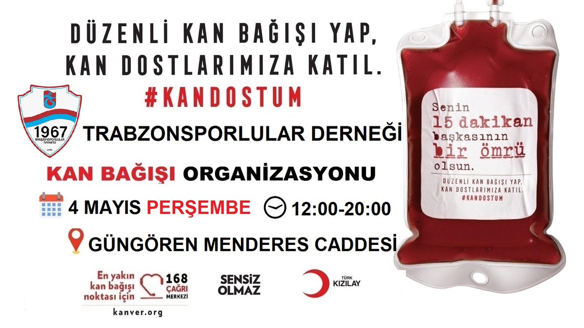 Kan bağışı organizasyonumuza katılıp kan bağışı ile alakalı en güzel videolu farkındalık mesajını bu twitin altına paylaşan kişiye Trabzonspor forması hediye ediyoruz.

Bu yıl Hedef 1967 Trabzonsporlu
#Kandostum
Hayde Trabzonsporlular #KanVer hayat kurtar.