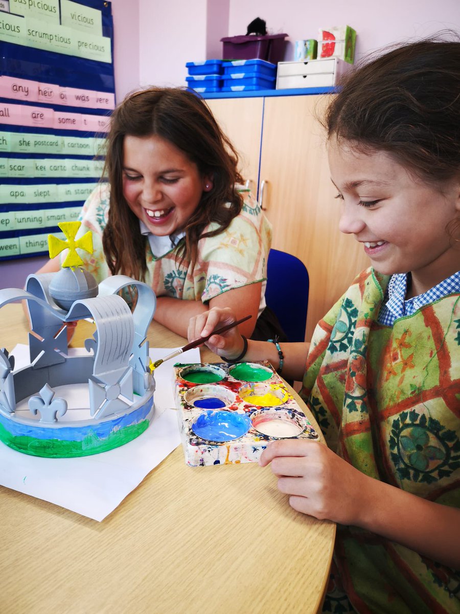 MrsB_HCPS's tweet photo. Children working hard painting our crown for the Discover Driffield Coronation Crown Trail #Coronation2023 @HuttonCran 👑💛💙 https://t.co/1q5FEVHusv