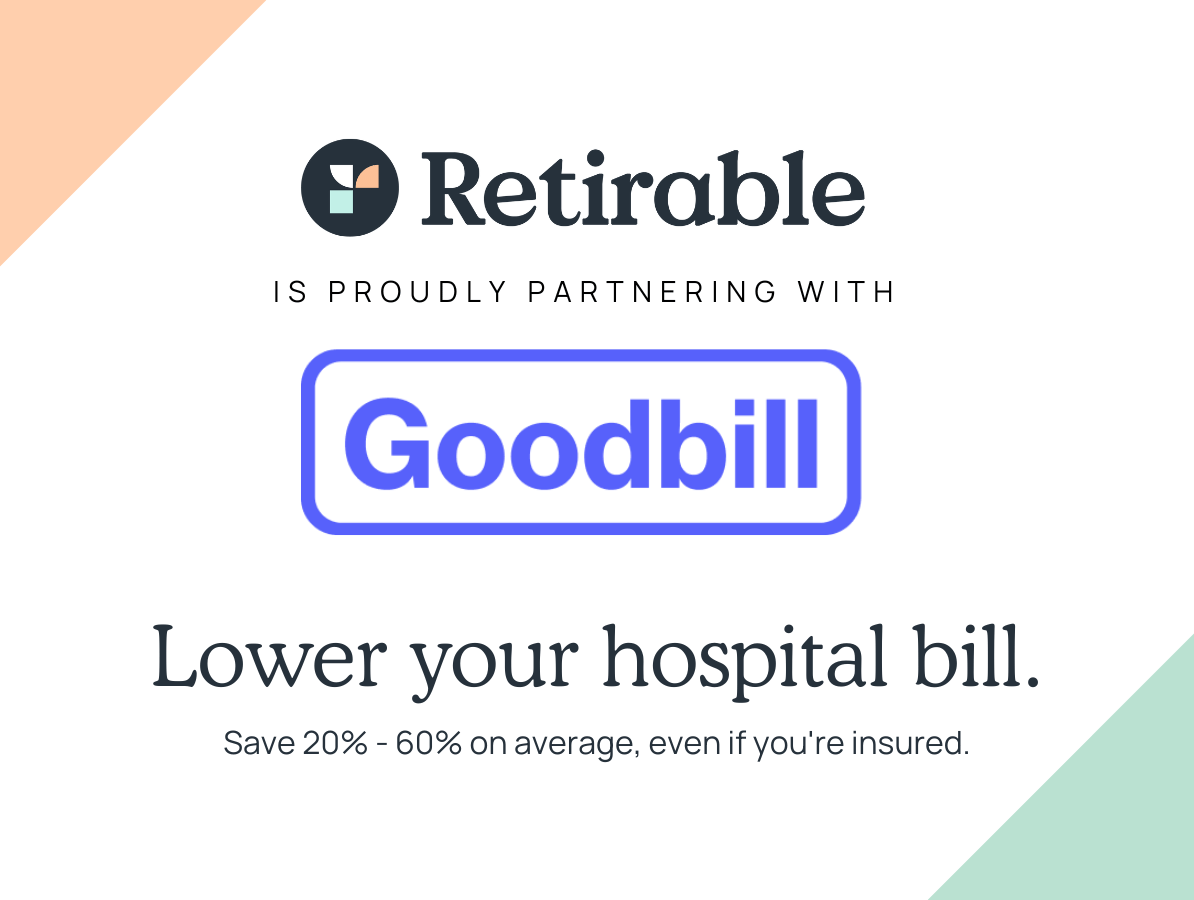 retirable's tweet photo. We're partnering with @goodbill to help you lower your hospital bills. 
 
Want to save 20%-60% on your hospital bill? Let medical billing experts review your bill for inflated charges and negotiate a discount for you. 

Spend retirement with more. 👉 https://t.co/lbipqViabc https://t.co/SeVFKzg2kx