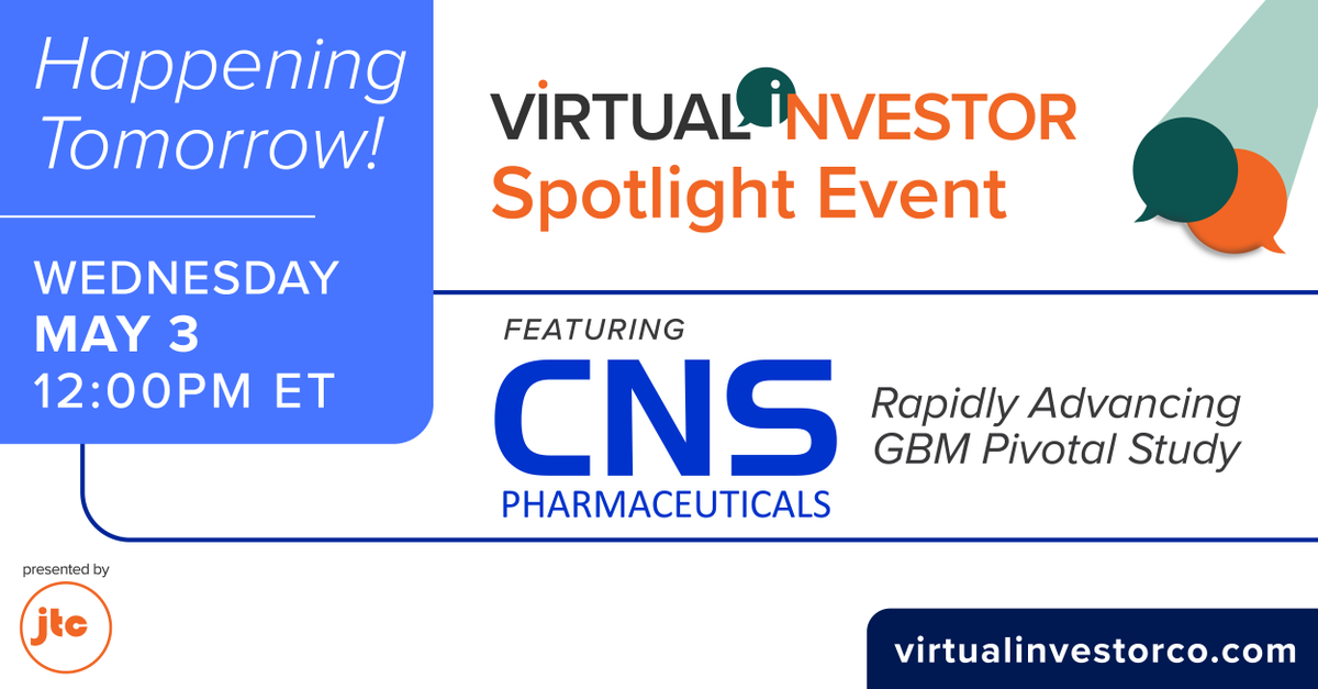 #HappeningTomorrow: Join us tomorrow, May 3, for our presentation at 12 PM ET! Access the event and register here: bit.ly/3Lurvje  

#VirtualInvestor $CNSP @InvestorVirtual