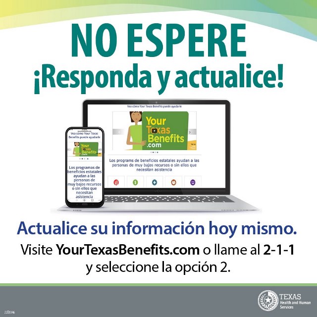 BTCS_Health's tweet photo. ¡No espere! Responda y actualice su información en Your Texas Benefits. Para hacer una renovación en línea, ingrese a su cuenta en https://t.co/3ka8LJpfuo y seleccione “Detalles del caso”. Luego seleccione “Renovar beneficios”.

#susbeneficiosdetexas https://t.co/fT2V8V9SqZ