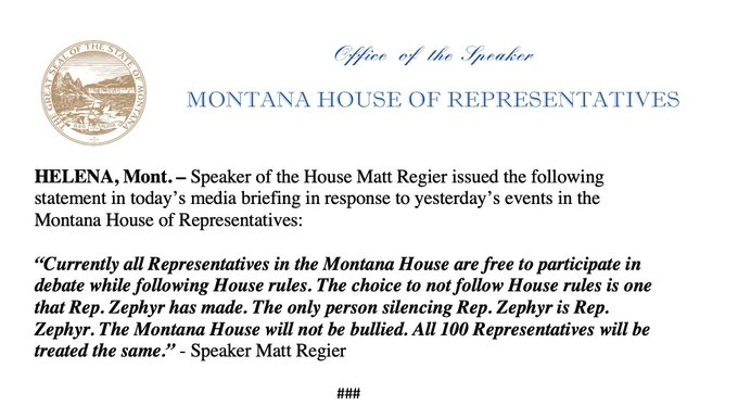 Andie00471's tweet photo. MT Speaker @RepMattRegier - word on the street is that the ugly brunette in the blue knickers blocking Rep Zoey Zephyr from sitting down to do her job is your mommy? Is this what you meant in your statement on 4/25/23 that the House will not be bullied...by bullying Rep. Zephyr? https://t.co/By0muJZqV2