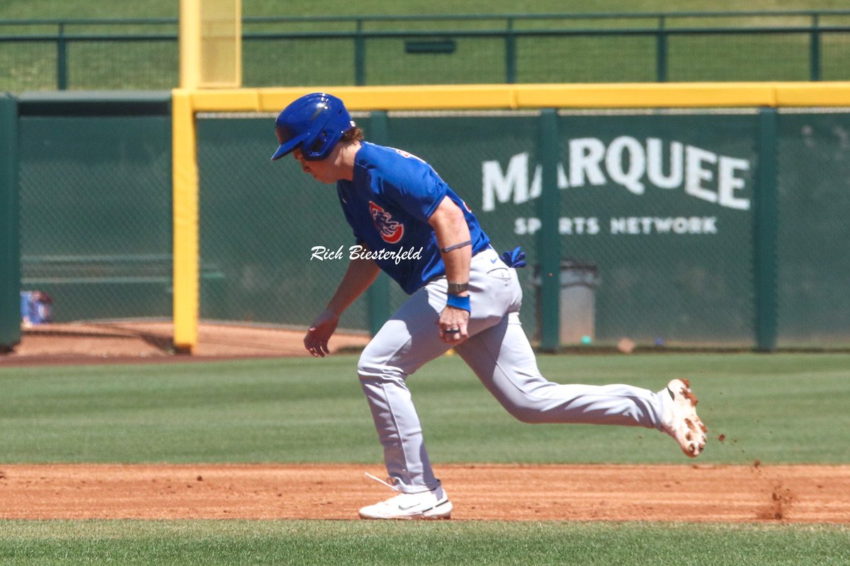 biest22's tweet photo. So good seeing @Cubs prospect @JamesTriantos back on the field following a knee injury. Just based on the way he was running the bases, it looks like the knee is feeling good! #Cubs #CubsProspect #XST2023 https://t.co/sg5gP3pwXF