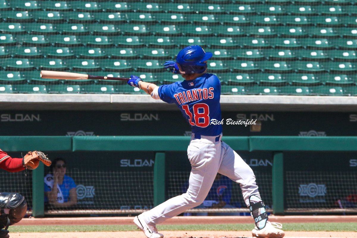 biest22's tweet photo. So good seeing @Cubs prospect @JamesTriantos back on the field following a knee injury. Just based on the way he was running the bases, it looks like the knee is feeling good! #Cubs #CubsProspect #XST2023 https://t.co/sg5gP3pwXF