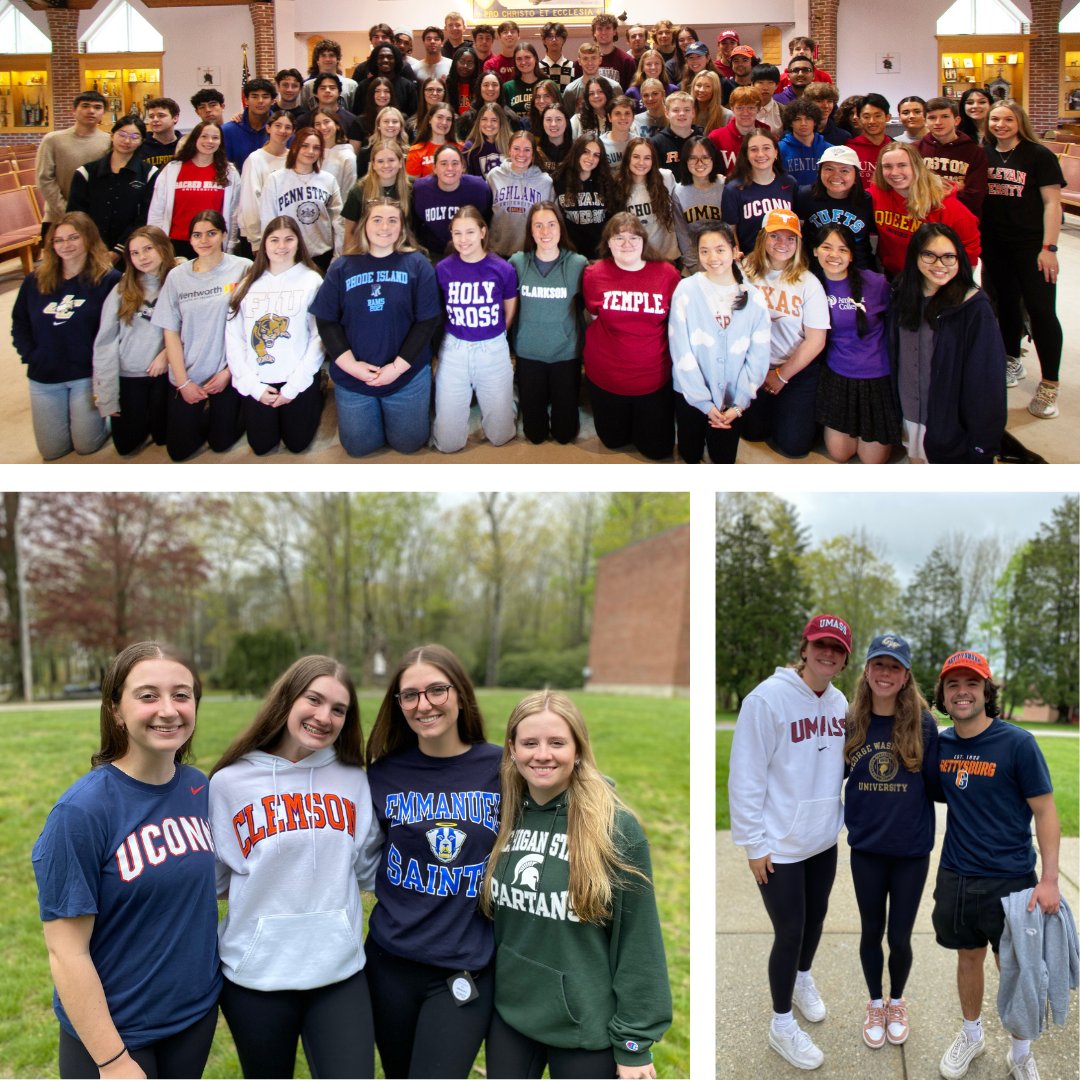 Marianapolis's tweet image. Congratulations to the Class of 2023! Yesterday they celebrated Decision Day by sporting some new gear. Only 33 days until commencement! #MPrep2023