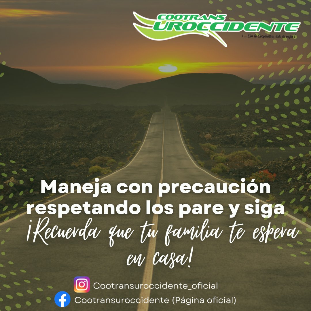 Tu familia te espera en casa💖
.
.

💚💚💚💚💚
#UnidosPorLaVida #apartadoantioquia #Urabá #comesano #sano #transporte #Cootransuroccidente #feliz #cuidate #Unidos #MinisterioDeTransporte #gobernaciondeAntioquia #salud #cuerpo