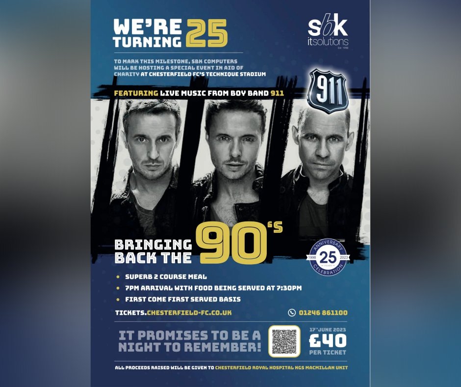 🎤: Lee, Spike and Jimmy will be performing at BRINGING BACK THE 90S on SATURDAY 17TH JUNE in CHESTERFIELD!

🎟️: Tickets are available via tickets.chesterfield-fc.co.uk/en-GB/categori…