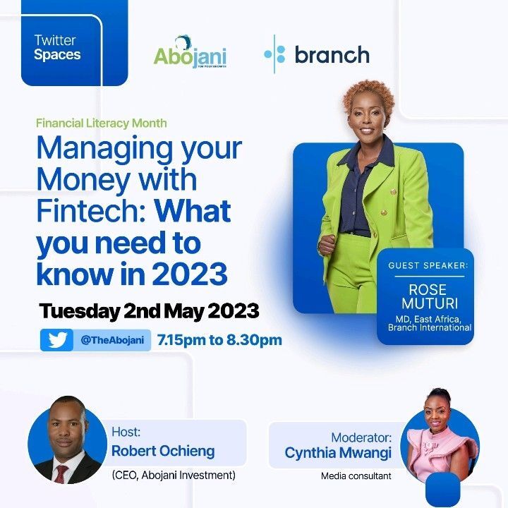 branchkenya_'s tweet photo. We hope you are excited to engage @RoseMuturi_1 in the next hour cc @TheAbojani
https://t.co/zbCsGRGn8k #BranchMFB #BranchInternational #Fintechs https://t.co/A5ZHe3ecsI