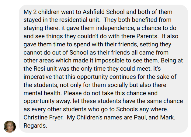 Thanks so much to Christine for allowing us to share this powerful message of support! #SaveAshFieldResi #PeterSoulsby #EllyCutkelvin