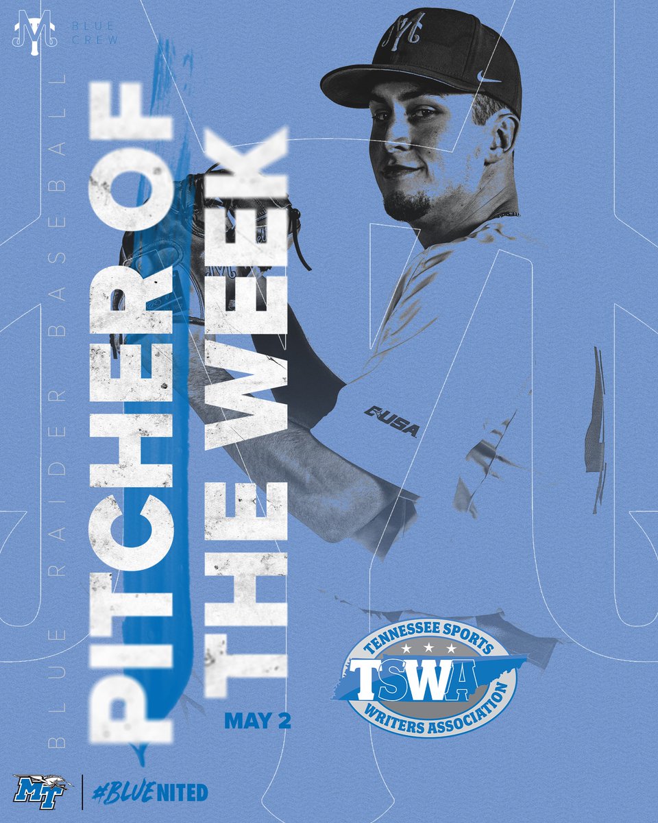 Middle Tennessee Baseball (@mt_baseball) on Twitter photo We have another award to SELLs you!
<a href="/JamesSells20/">James Sells</a> is the TSWA Pitcher of the Week!
🔗 bit.ly/40V9fUD We have another award to SELLs you!
<a href="/JamesSells20/">James Sells</a> is the TSWA Pitcher of the Week!
🔗 bit.ly/40V9fUD