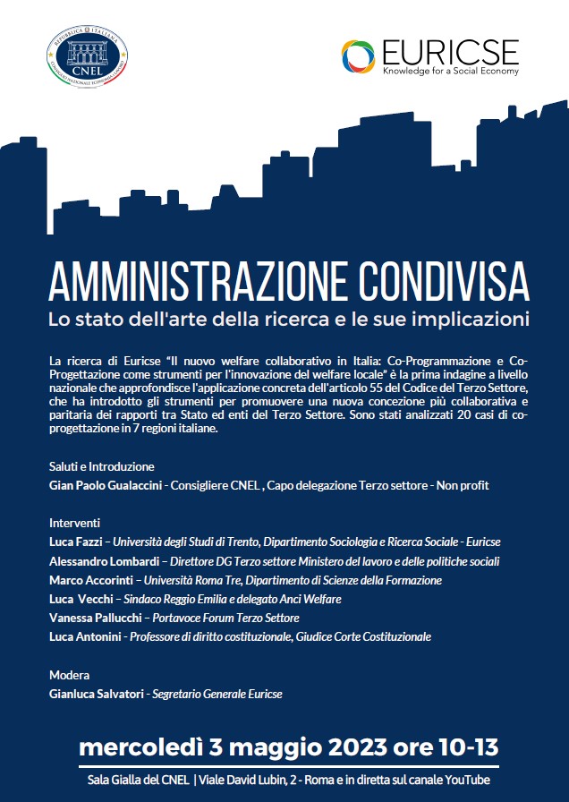 Amministrazione condivisa. Lo stato dell’arte della ricerca e le sue implicazioni! Domani 3 maggio un evento congiunto #CNEL <a href="/Euricse/">Euricse</a>! La diretta streaming a partire dalle ore 10 sul canale YouTube youtube.com/@consiglionazi…