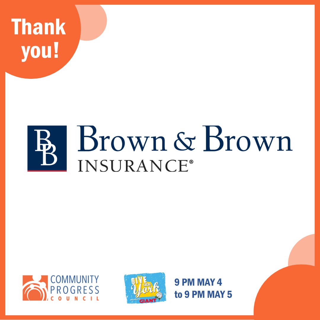 Thank you to @B_BInsurance for their generous support of Community Progress Council through #GiveLocalYork!

We’re grateful to have partners who support our mission of empowering families and individuals to move toward self-sufficiency.

#IAmProgress #ThankYou
