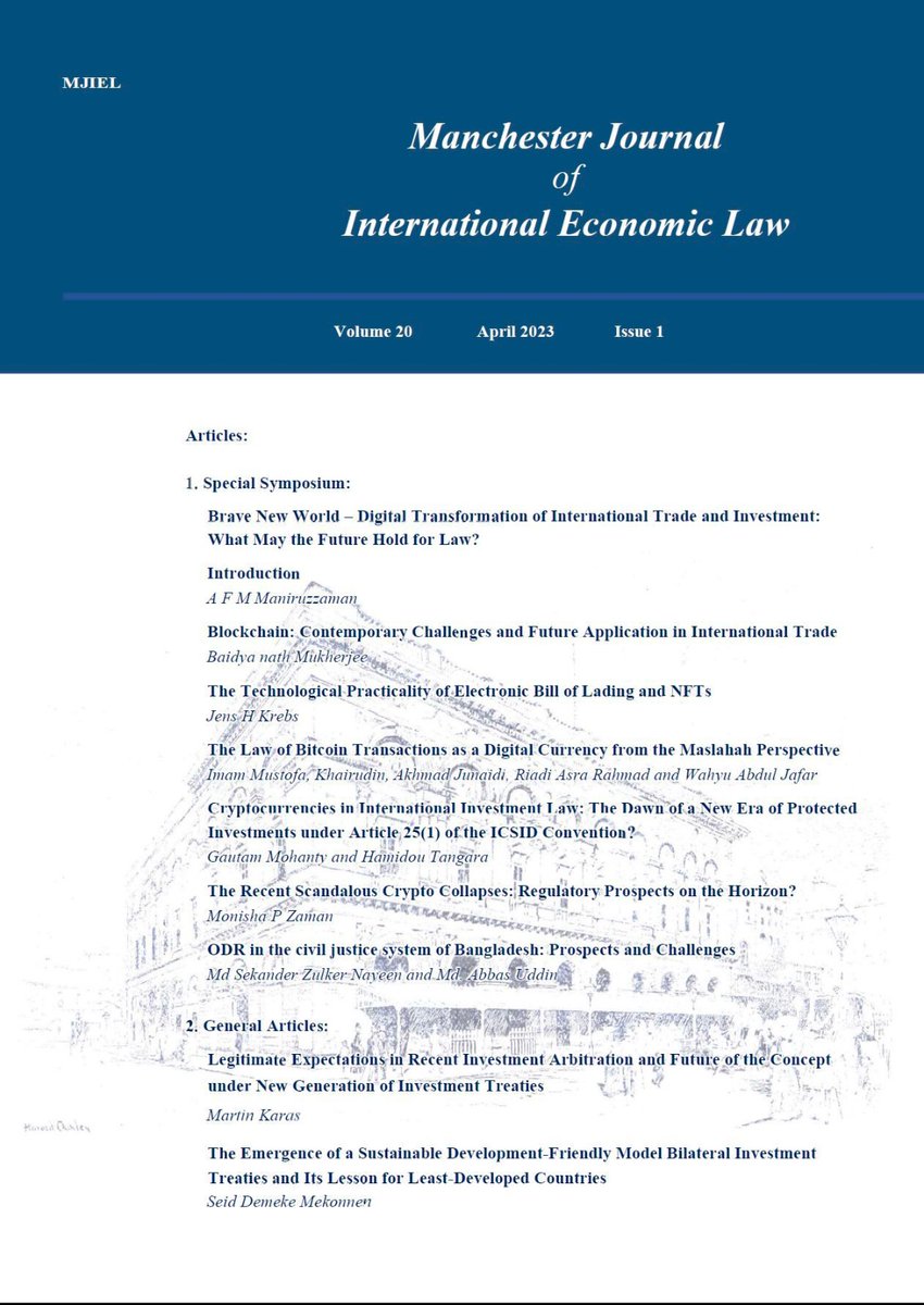 Exciting news! I am thrilled to announce that my paper on cryptocurrencies in International Investment Law will be published in the special issue of the Manchester Journal of International Economic Law. #cryptocurrencies #investmentlaw #ICSIDConvention #ManJIEL