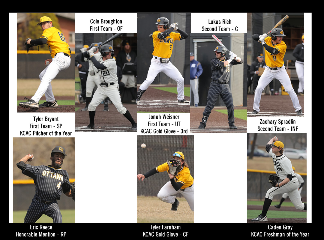 .<a href="/Ottawa_Baseball/">Ottawa Braves Baseball</a> Eight Braves were named to the All-KCAC Teams. Congratultions <a href="/Tyer03058964/">Tyler Bryant</a> <a href="/Cole_b28/">Cole</a> <a href="/jonahweisner06/">Jonah W</a> <a href="/Lukasrich18/">Lukas Rich</a> <a href="/zach_spradlin/">Zach Spradlin</a> <a href="/reeceboi42/">Coach Reece</a> Tyler Farnham, and Caden Gray. To read the release, click on this link: buff.ly/3LKq00u #BraveNation