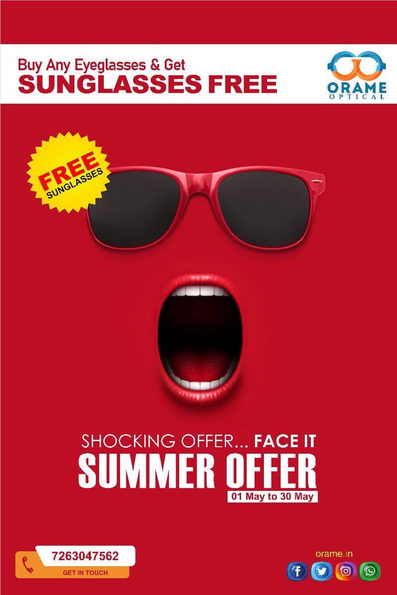 ORAME_IN's tweet photo. Shocking Offer Face It 
SUMMER OFFER 
@ORAME_IN
.
#offers #summerspecial #shocking #trendingfashion #attractive #optical #onlineshop #summer2023 #special #sunglasses #fashionstyle #kondhwa #pune #orameoptical #orame #orameoffer #orameeyewear #orameglasses #doortodoordelivery https://t.co/v25zJRL9Gs