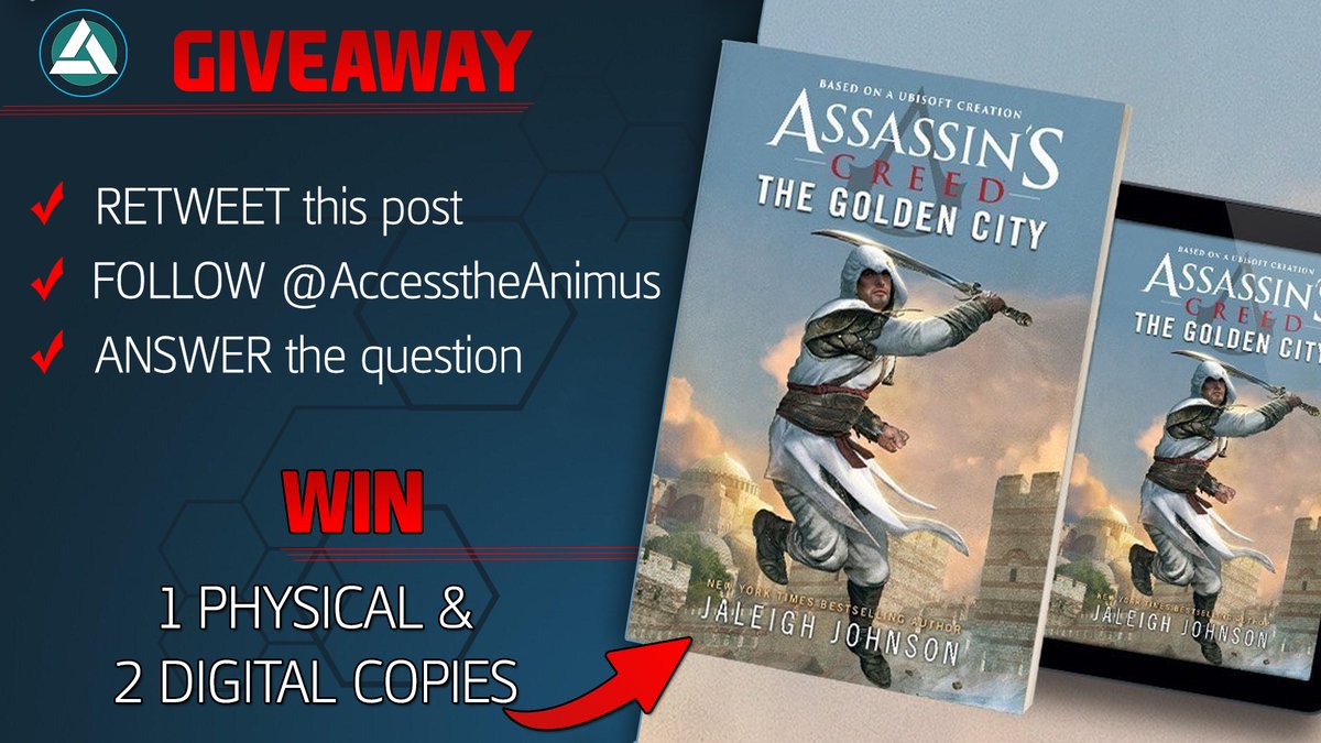 AccessTheAnimus's tweet image. In celebration of the release of the #AssassinsCreed "The Golden City" novel, thanks to @AconyteBooks we are giving away 3 copies of the book, one physical and two digital!

Follow us, RT and answer "Who is the author of 'Assassin's Creed: The Golden City?'”