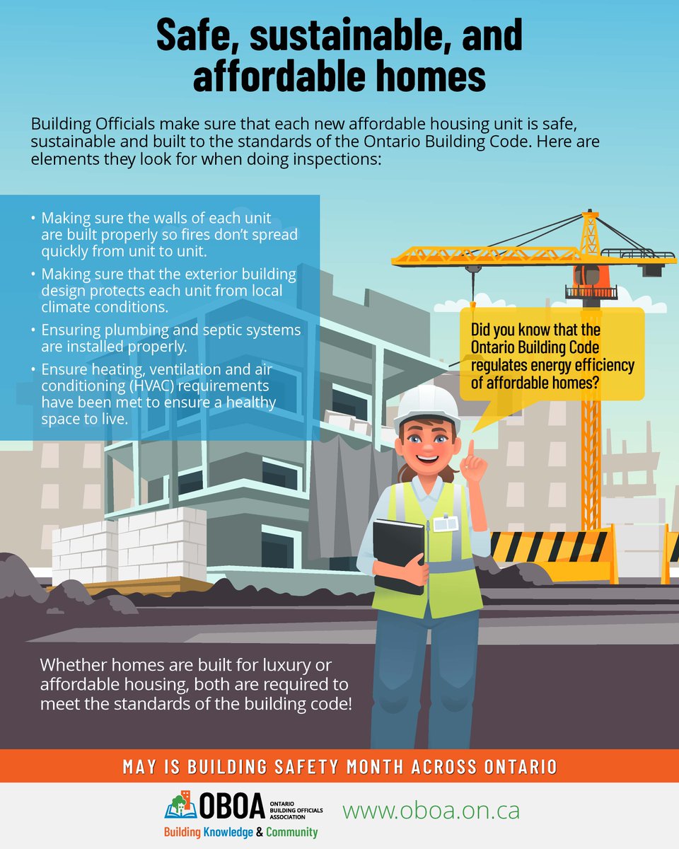 Building Safety Month kicks off with a reminder about the important role of building officials in maintaining building safety! #buildingofficials #buildinginspectors #safehomes #buildingsafetymonth #buildingindustry #ontariobuildingcode #affordablehomes @OBOA_Office