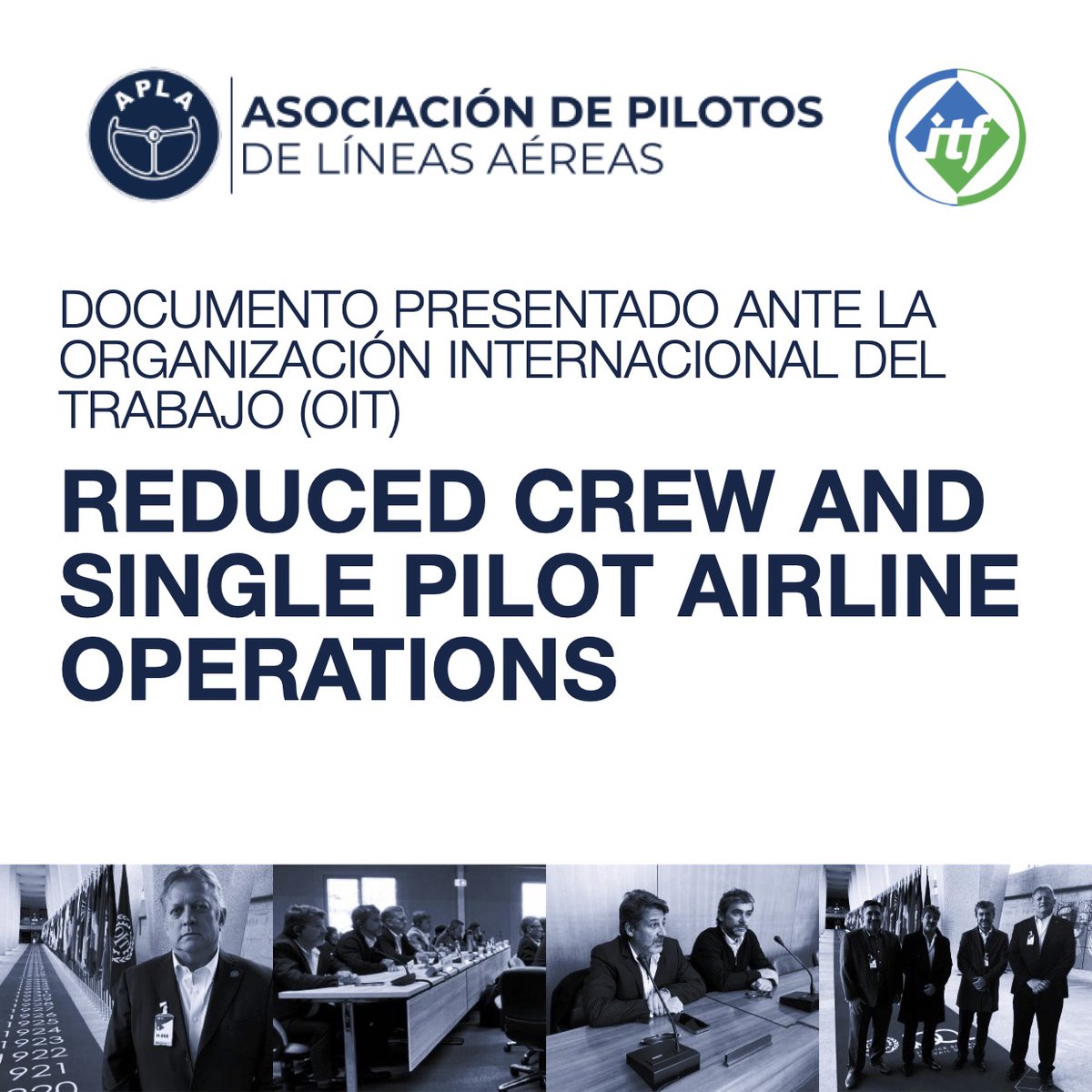 aplapilotos's tweet photo. Documento que presentamos sobre Reduced Crew y Single Pilot Airline Operations ante la Organización Internacional del Trabajo (OIT) desde @ITFglobalunion
Link:
https://t.co/0OoY6T7Ju6
#somosapla #WeAreITF #singlepilotoperations https://t.co/GKs5YqA51e
