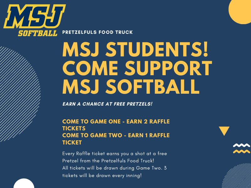 MSJ_Athletics's tweet photo. 🚨🚨STUDENTS🚨🚨
Come out tomorrow and support @MSJSoftball and have a chance to win FREE PRETZELS from @pretzelfuls ! Also we will be honoring the 2022 @MSJ_FB @HCACDIII Championship team between games of the double-header! https://t.co/OVAi63S1s0