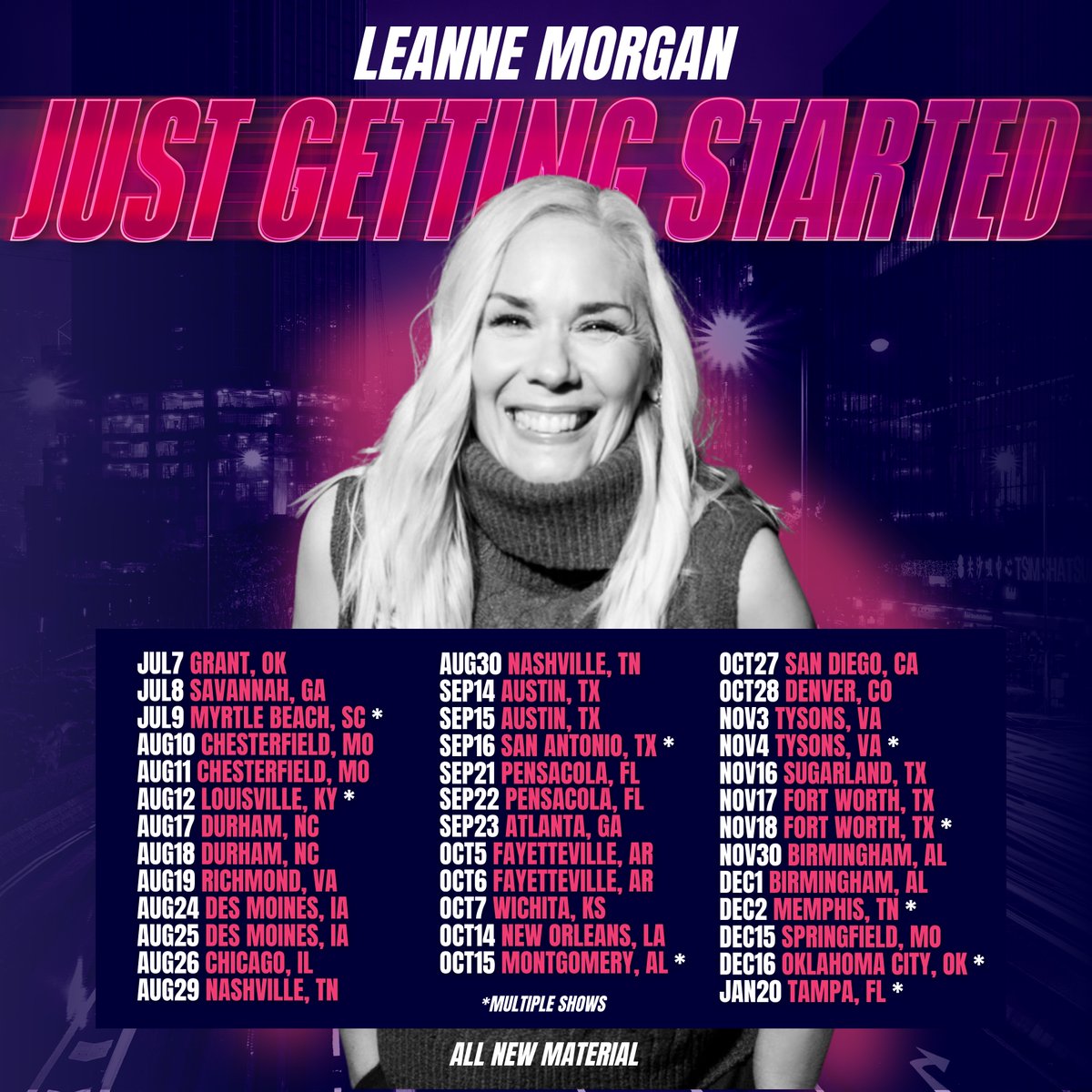 OutbackPresents's tweet photo. Having the time of her life bringing her new stand-up material to cities nationwide, @LeanneComedy has enthusiastically announced more dates for her #JustGettingStartedTour! https://t.co/2YyHTH5u9J 🤩 https://t.co/3CkkOqeVVs