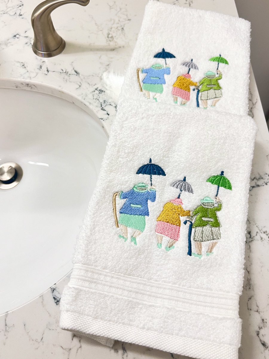JacarandaLiving's tweet photo. Our Three Umbrella Ladies will make you smile. Order these fingertip towels for mom or your longtime bestie this Mother’s Day 💛 #JacarandaLiving https://t.co/kI3BekQLlM https://t.co/yyBWtfxrl4