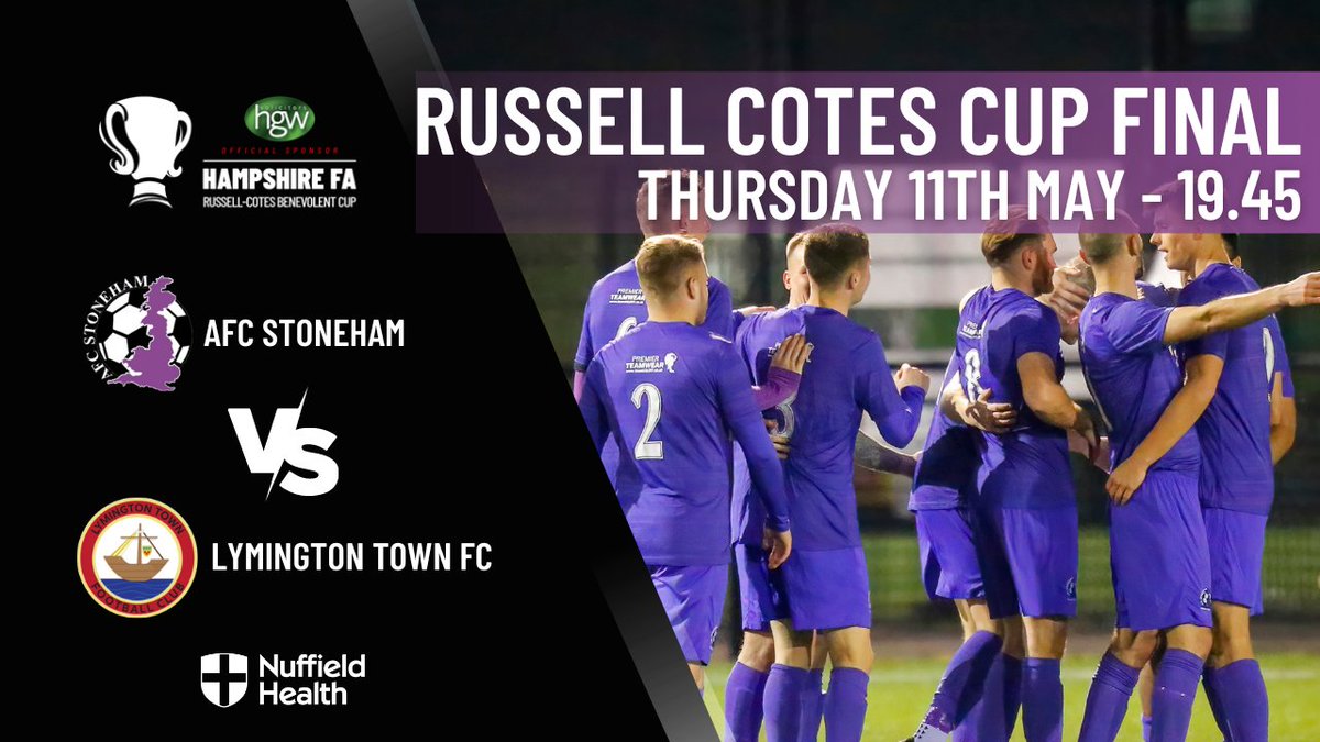 CUP NEWS | 🏆

We have been drawn as the home team in the <a href="/HFA_CountyCups/">Hampshire FA County Cups</a> Russell Cotes Cup Final, meaning we will be hosting <a href="/lymingtontownfc/">Lymington Town FC</a> at Stoneham Lane on Thursday 11th May with a 19.45 kick off. 

Full details to follow 

#UpThePurps 💜⚽️

📸<a href="/davebodymore/">Dave</a>