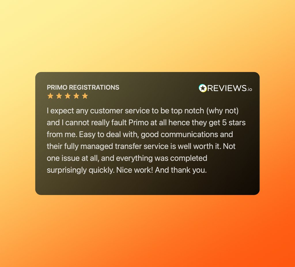 PrimoReg's tweet image. Check out one of the latest reviews that a verified customer has left for us. #reviews #customerservice #quickservice #numberplates #privateplates