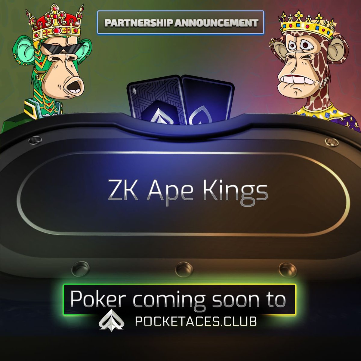 ApeKings_'s tweet photo. We are excited to partner with @pocketaces_club to host our own Ape Kings poker tournaments. Proud to be giving new opportunities to our community! Want to participate in a big project vs. project tournament with a $10k prize pool?
Ape Kings Tournaments 👑
#zkSyncEra  #zksyncNFT https://t.co/4OrvLrrsi2