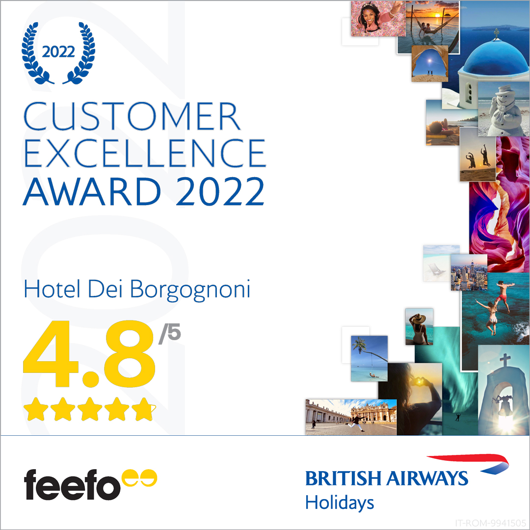 Dear Guests, we are delighted to announce that #HoteldeiBorgognoni has been revarded a #BritishAirwaysCustomerExcellenceAward, based on customer reviews and designed to showcase the venues that excede guests expectations so... THANK YOU for your support! #hotelawards #soproud