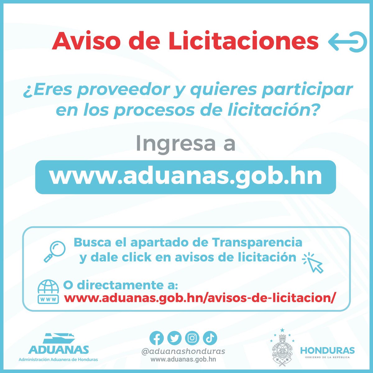 Aduanas honduras on twitter aviso de licitaciones si eres proveedor