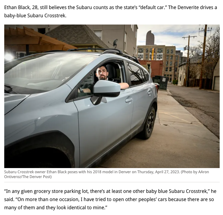 EthanBlack's tweet photo. I stand by my belief that the Subaru is the MVP car of Colorado.

Saying that the F-150 is #1 because it "sells the most cars" is like saying Joel Embiid deserves this year's NBA MVP because he "scored the most points per game."

Numbers aren't everything. https://t.co/JbEavI2ZTu