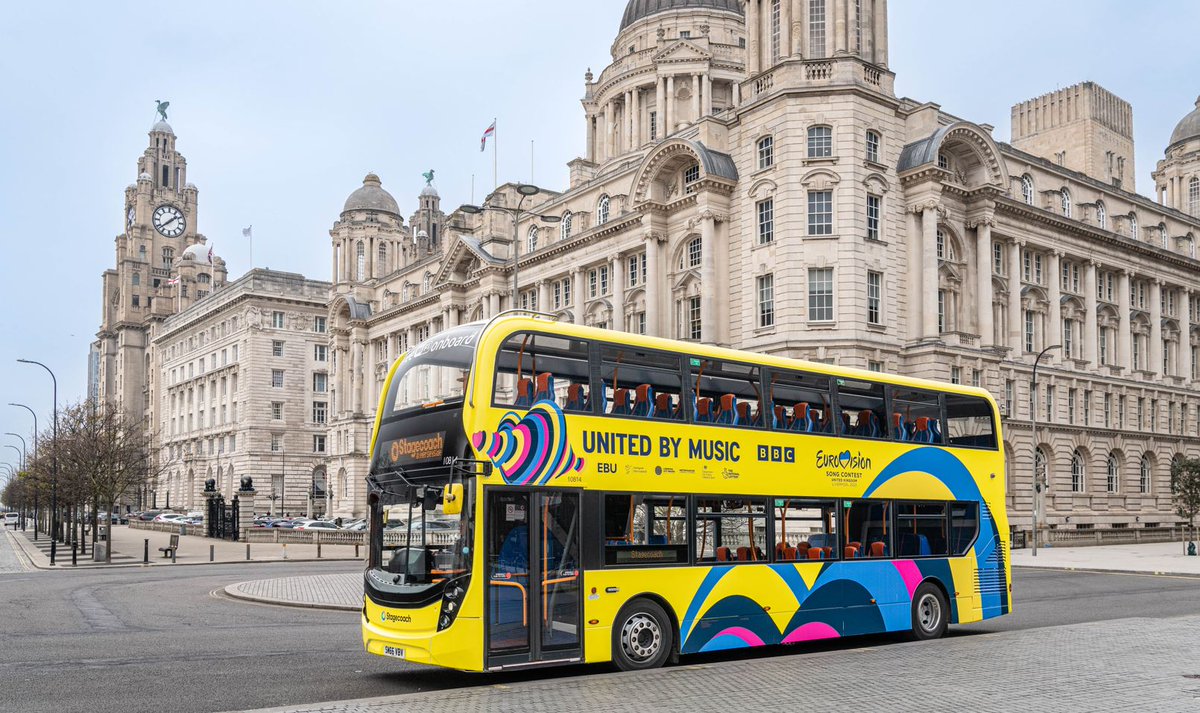 StagecoachMCSL's tweet photo. Eurovision Travel Information This Musical May 🎶
With more people travelling on our services in #Liverpool throughout the Eurovision festival, we’ll be operating a number of additional services.
Full details 👉 https://t.co/XCDEFvwJm9
#Eurovision #MusicalMay #LiverpoolCalling https://t.co/UWUPNJRRCM