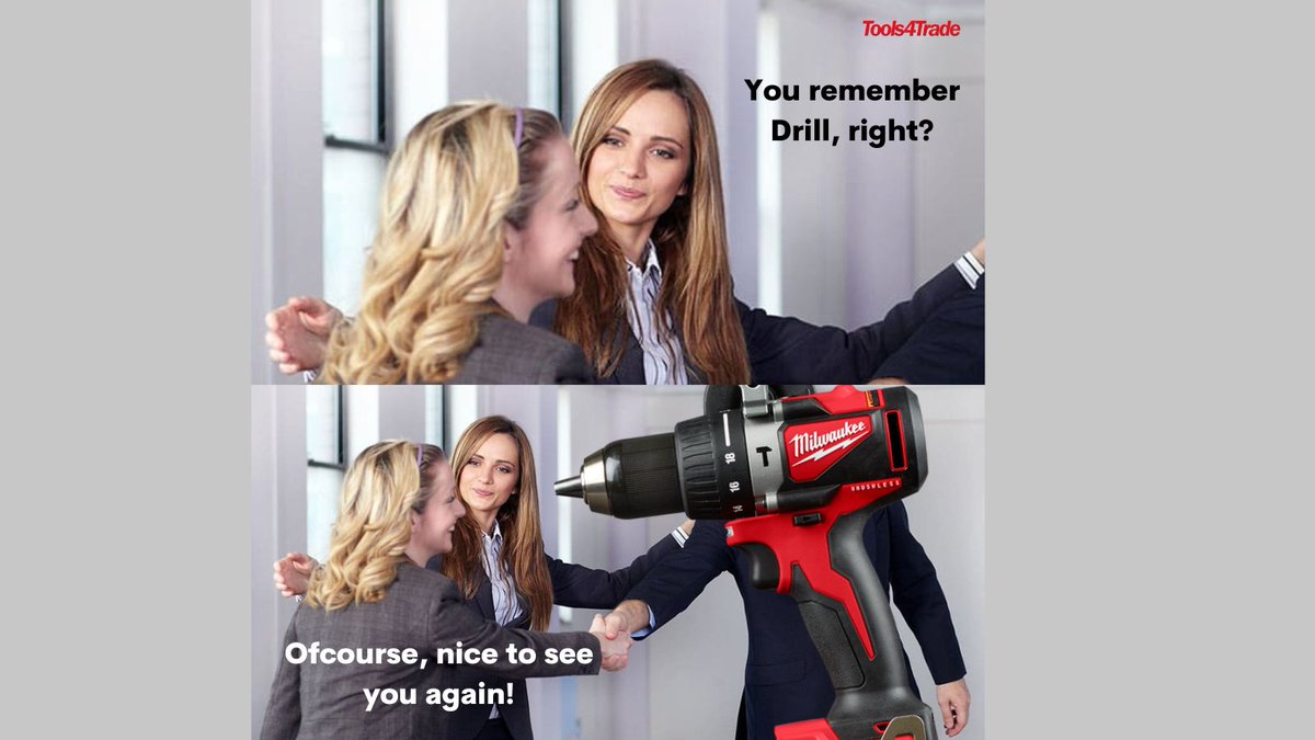 Tools4tradeUK's tweet photo. Have you met the Drill? If not, it's time you do! 🤩

Rev up your tool game with Milwaukee Combi Drill today! Shop from us and meet our combi drill 😛

Link in bio!👆
.
.
.
#combidrillmeme #combidrill #meme #dailymemes #tools4trade https://t.co/bFTaxLtOiP