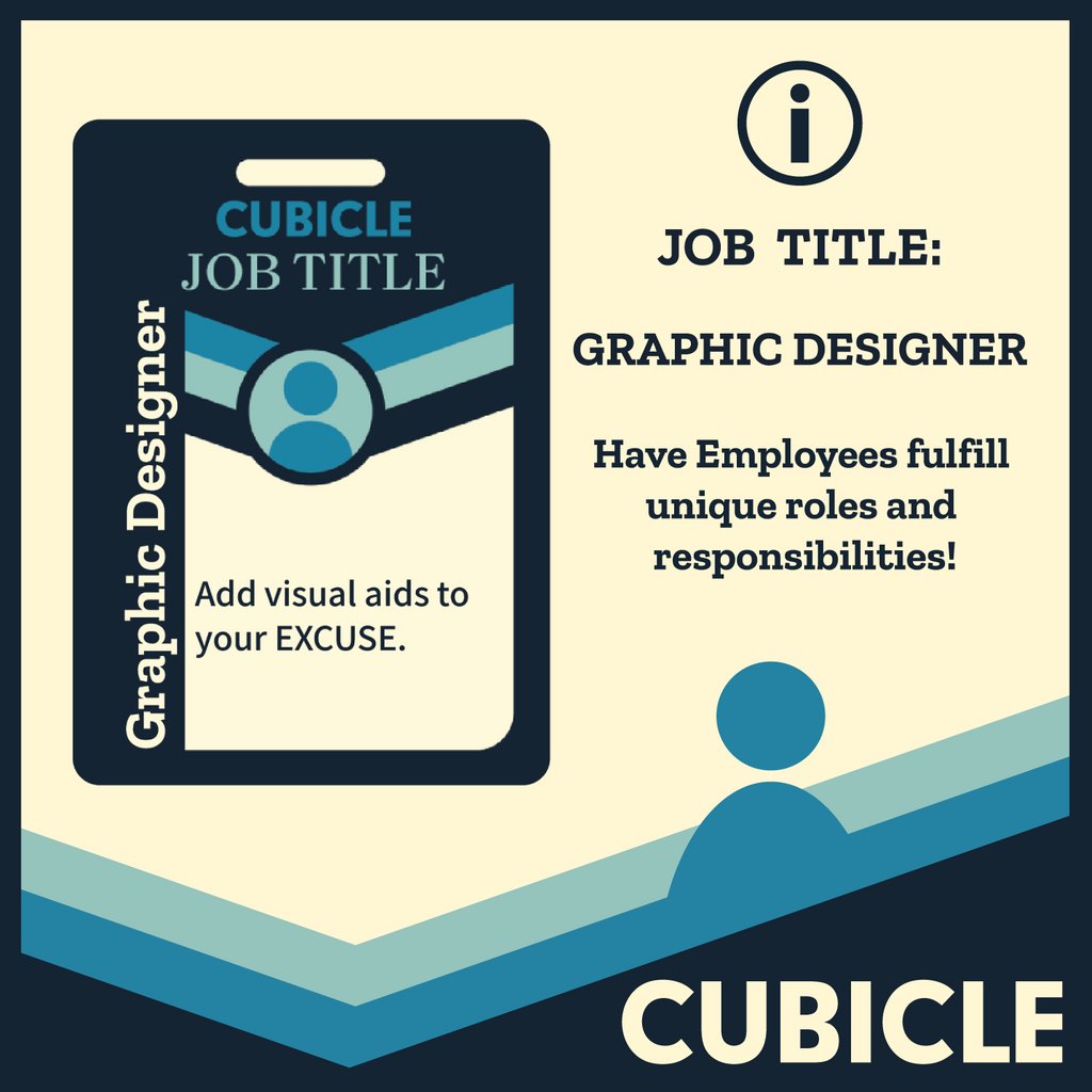playcubicle's tweet photo. It's Job Title Tuesday! Experience the thrill of a lifetime for a whole week with your new role!
Just don't screw it up.
Visit https://t.co/nDcVC1wRnY to get notified when Cubicle launches on Kickstarter!
#cubicle #underscoregames #tabletop #tabletopgames #office #work https://t.co/jjxGaAJM27