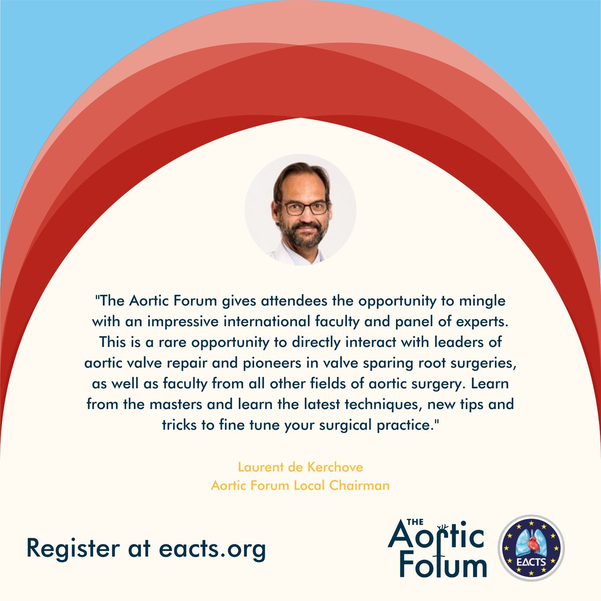 At this year’s EACTS Aortic Forum, we’ll be dedicating one full day to #aorticvalverepair and the remaining time to the most advanced surgical, endovascular and hybrid treatments for aortic aneurysm and dissection 🌟 

📆 21-23 June 

Register 👉 bit.ly/3ZlV4Yf