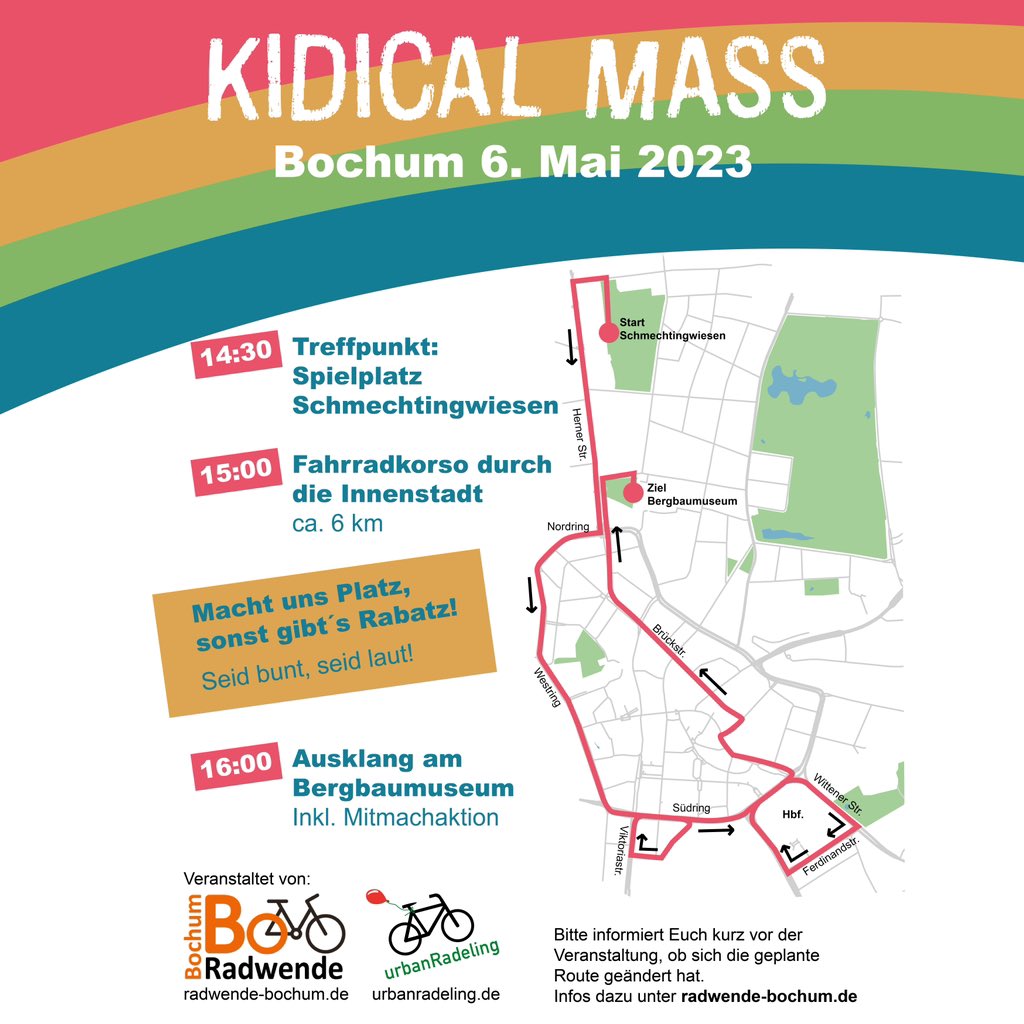 Gemeinsam stark! Die KidicalMass in Bochum am 6. Mai ist die Gelegenheit, sich mit anderen Familien gemeinsam für sichere Fahrradwege einzusetzen. Kommt zur Demo und zeigt, dass ihr eine bessere Zukunft auf den Straßen wollt! #KidicalMassBochum #kinderaufsrad