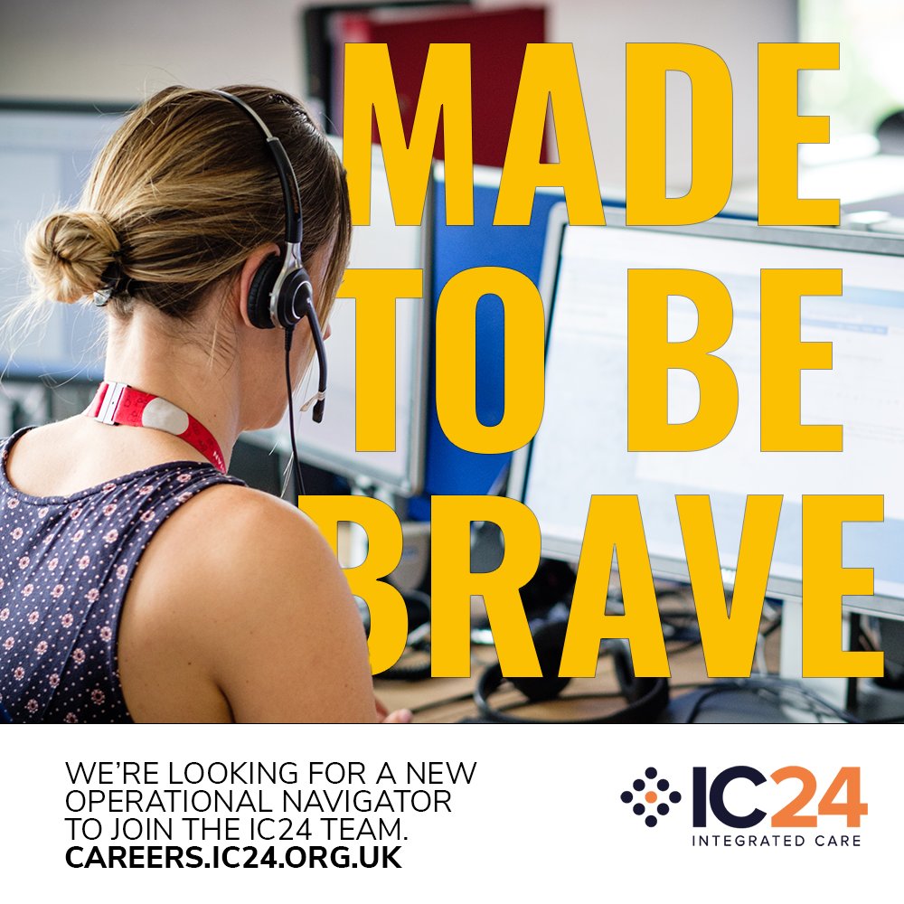 Integrated Care 24 (@ic24uk) on Twitter photo We are looking for Operational Navigators to join our team to ensure the smooth delivery of our Integrated Urgent Care services. 
Click the link to find out more ow.ly/jpS650O8HXP
#MadeToBeBrave #NHSjobs We are looking for Operational Navigators to join our team to ensure the smooth delivery of our Integrated Urgent Care services. 
Click the link to find out more ow.ly/jpS650O8HXP
#MadeToBeBrave #NHSjobs