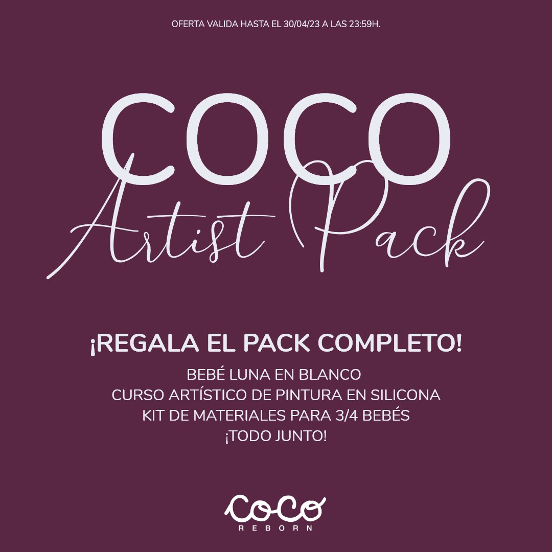 CocoReborn_'s tweet photo. Disfruta ahora de este #CocoPack y hazles el regalo perfecto, Bebé Luna o Anuk + Curso Artístico + Materiales✨
Este mes os podéis llevar a la bebe #Luna con el curso artístico de pintura en silicona &amp; el kit de materiales de pintura ¡Todo junto! https://t.co/jA15IFxp4a