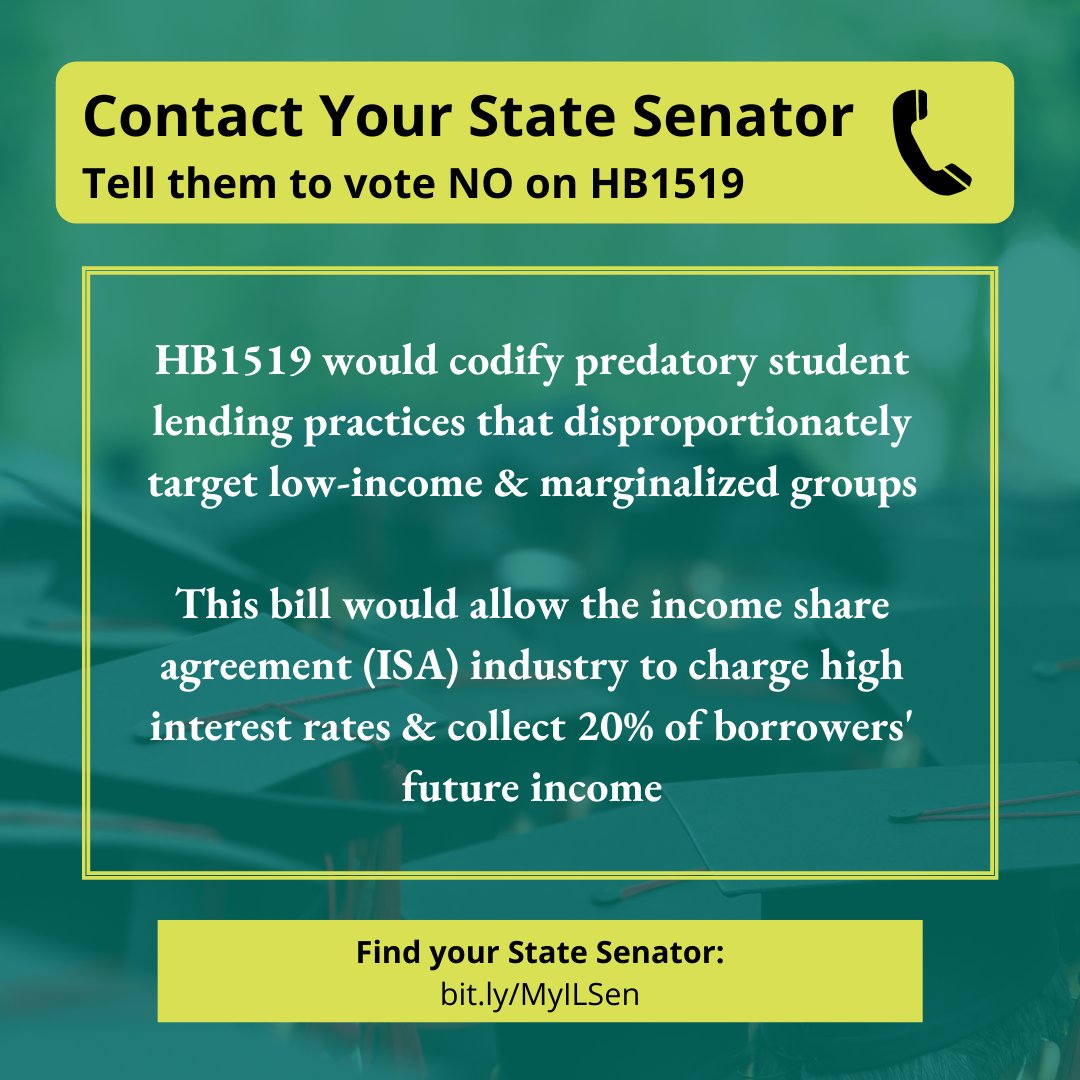By enshrining the predatory lending practices of the ISA industry, HB1519 would lead more student loan borrowers to be trapped in high-interest debt. #twill #stopthedebttrap 

Call your state senator and ask them to vote NO on this bill:

#CancelStudentDebt