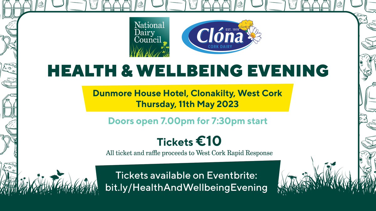 National Dairy Council (@ndc_ie) on Twitter photo Get your tickets now for a special Health & Wellbeing Evening at <a href="/Dunmorehouse/">Dunmore House Hotel</a> on May 11! 📅
There will be a raffle with several exciting prizes to be won! 🎁🎉 All proceeds will go to West Cork Rapid Response!
🎟️👉 bit.ly/healthandwellb…
#Health #Wellbeing #Event #WestCork Get your tickets now for a special Health & Wellbeing Evening at <a href="/Dunmorehouse/">Dunmore House Hotel</a> on May 11! 📅
There will be a raffle with several exciting prizes to be won! 🎁🎉 All proceeds will go to West Cork Rapid Response!
🎟️👉 bit.ly/healthandwellb…
#Health #Wellbeing #Event #WestCork
