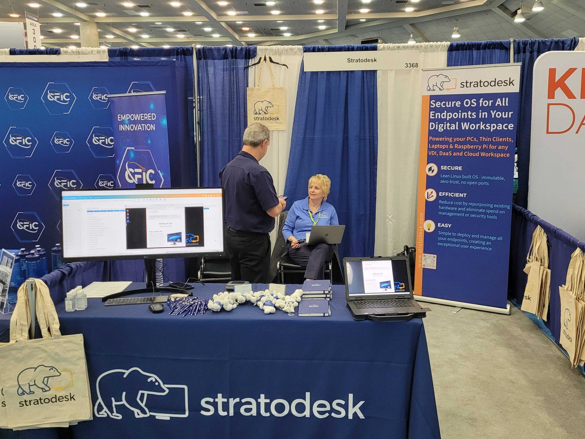 stratodesk's tweet image. #TechNet #Cyber is underway in Baltimore! The #Stratodesk team is in booth 3368. Stop by and see a live demo or speak to one of our experts about our security-fortified #endpoint solution.
@AFCEA #AFCEACyber #security #endpointsolution #government #military #event #NoTouchOS