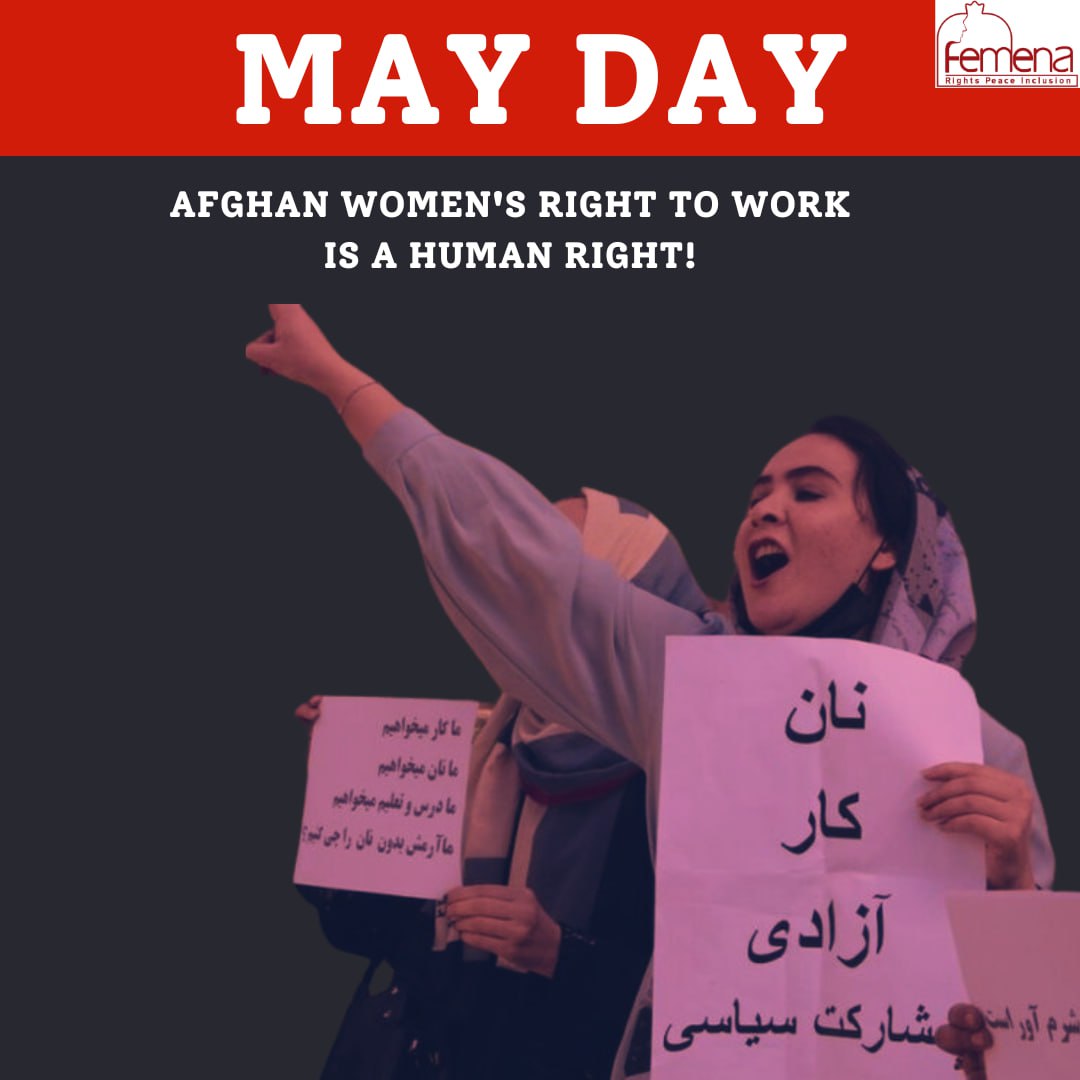 FemenaNet's tweet photo. Since the #Taliban takeover of the country, Afghan women have been on the streets protesting the roll back of their rights and chanting "Bread, Work, Freedom!" 
Most recently, the Taliban have barred women from working in the UN and in INGOs. 
#MayDay2023 https://t.co/EUc75sUubT