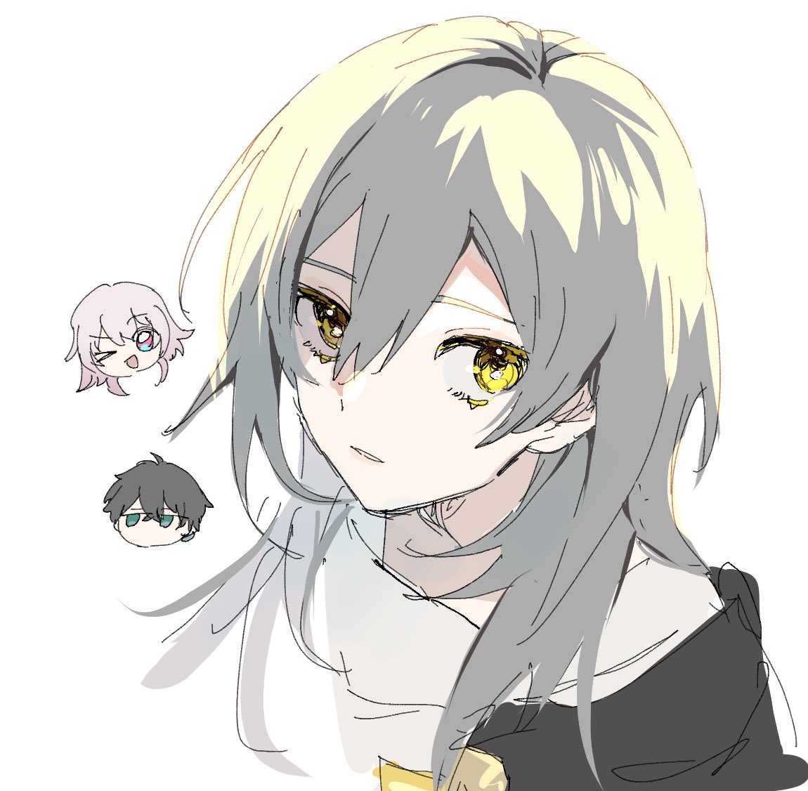 white background yellow eyes long hair simple background 1boy looking at viewer grey hair  illustration images