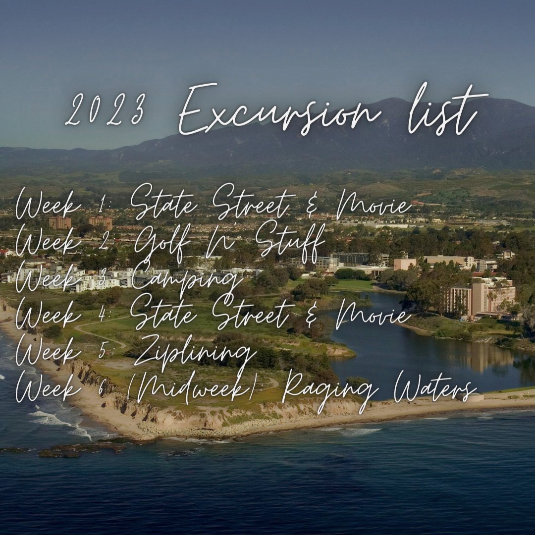 campnewheights's tweet photo. Take a look at your tentative 2023 excursion list. We're excited to include a week 6 midweek excursion to the water park @RagingWatersLA

 #camp #summercamp #summercamps #healthandwellness #healthylifestyle #healthyeating #healthandwellness #fitnessandnutrition #transformation https://t.co/za6ZotCpHZ