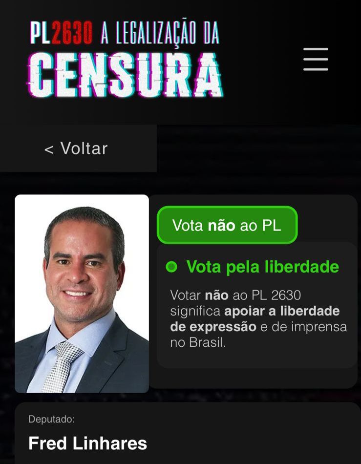Votarei NÃO ao PL 2630! ✅