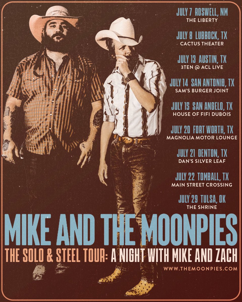 We've been thinking of taking a swing at doing a run of acoustic shows and July presented itself with an opportunity: 9 shows only - just me, a guitar, Zach and his steel guitar. Join us on The Solo & Steel Tour: A Night with Mike and Zach. ​​​​​​​​Tix on sale Friday at 10am!