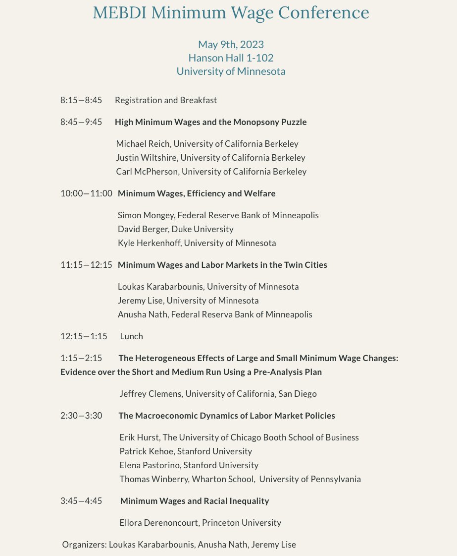 Mebdi8's tweet photo. CONFERENCE ALERT!

MEBDI Minimum Wage Conference 

is taking place next Tuesday (May 9) in Minneapolis. All-star line-up of economists will present latest research on minimum wage.

If you are a local &amp; would like to attend, send us a DM. 

https://t.co/14oMu0NFmz  #econtwitter https://t.co/ktDgy2CSIp