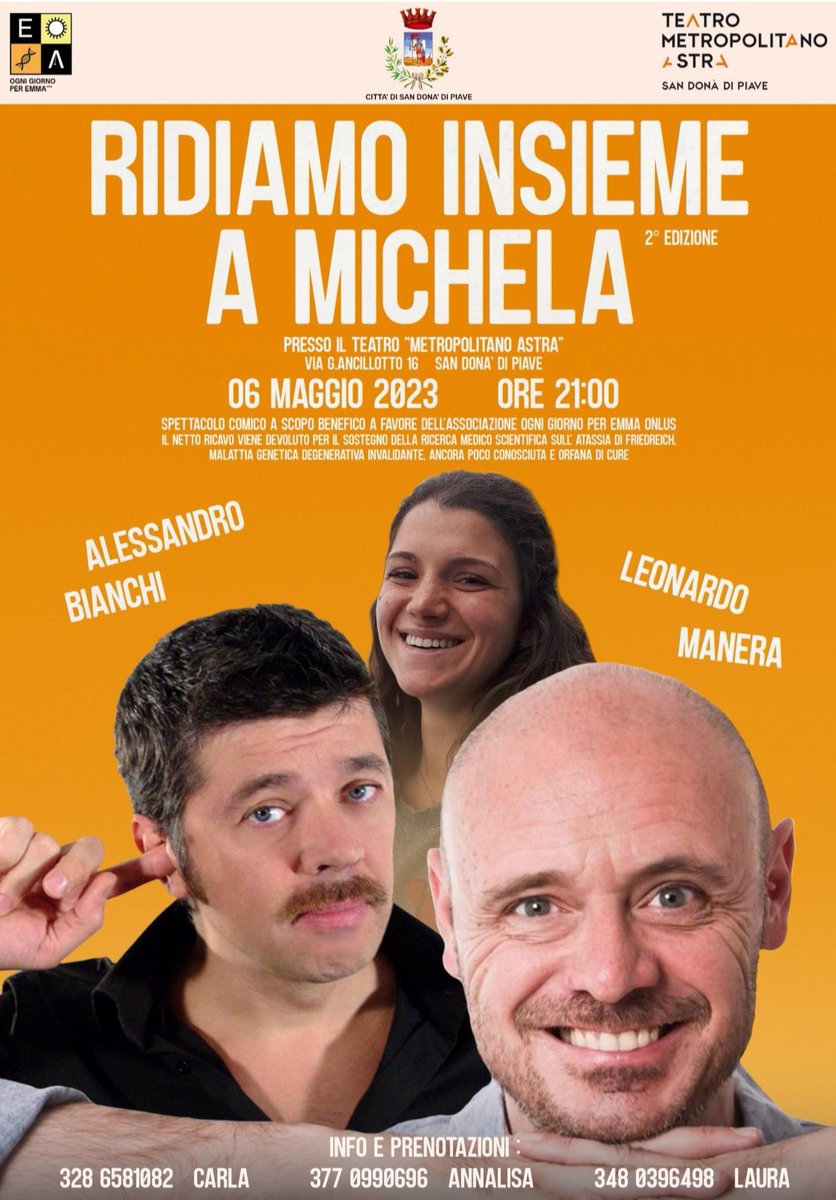 👉 Sabato 6 maggio 𝗥𝗶𝗱𝗶𝗮𝗺𝗼 𝗶𝗻𝘀𝗶𝗲𝗺𝗲 𝗮 𝗠𝗶𝗰𝗵𝗲𝗹𝗮❗️
🎊🎉 Grande spettacolo comico di beneficenza 🎊🎉