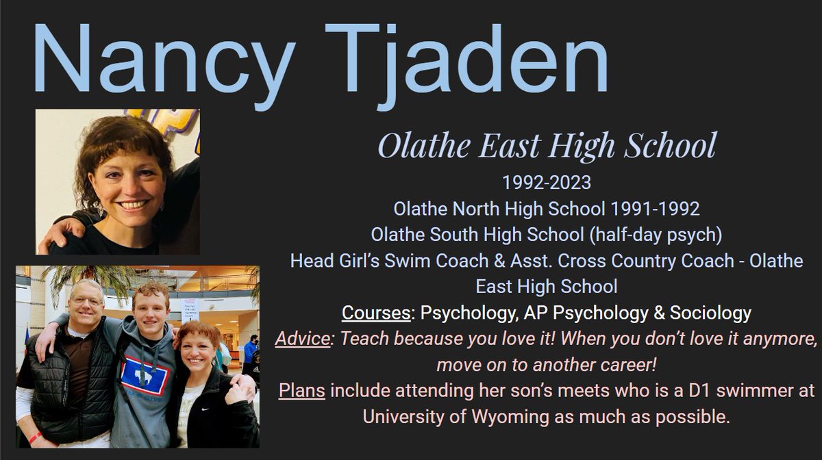 OPS Social Studies (@opssocstudies) on Twitter photo Our next 2023 OPS Social Studies RETIREMENT recognition is <a href="/OlatheEastHawks/">Olathe East High School</a> social studies teacher Mrs. Nancy Tjaden!
Congratulations & best wishes, Mrs. Tjaden (1992-2023)! Your dedication to education is admirable! <a href="/Kerry282542/">Kerry Lane</a> <a href="/OESocialStudies/">Olathe East Social Studies Department</a> <a href="/olatheschools/">Olathe Public Schools</a>🎉 Our next 2023 OPS Social Studies RETIREMENT recognition is <a href="/OlatheEastHawks/">Olathe East High School</a> social studies teacher Mrs. Nancy Tjaden!
Congratulations & best wishes, Mrs. Tjaden (1992-2023)! Your dedication to education is admirable! <a href="/Kerry282542/">Kerry Lane</a> <a href="/OESocialStudies/">Olathe East Social Studies Department</a> <a href="/olatheschools/">Olathe Public Schools</a>🎉